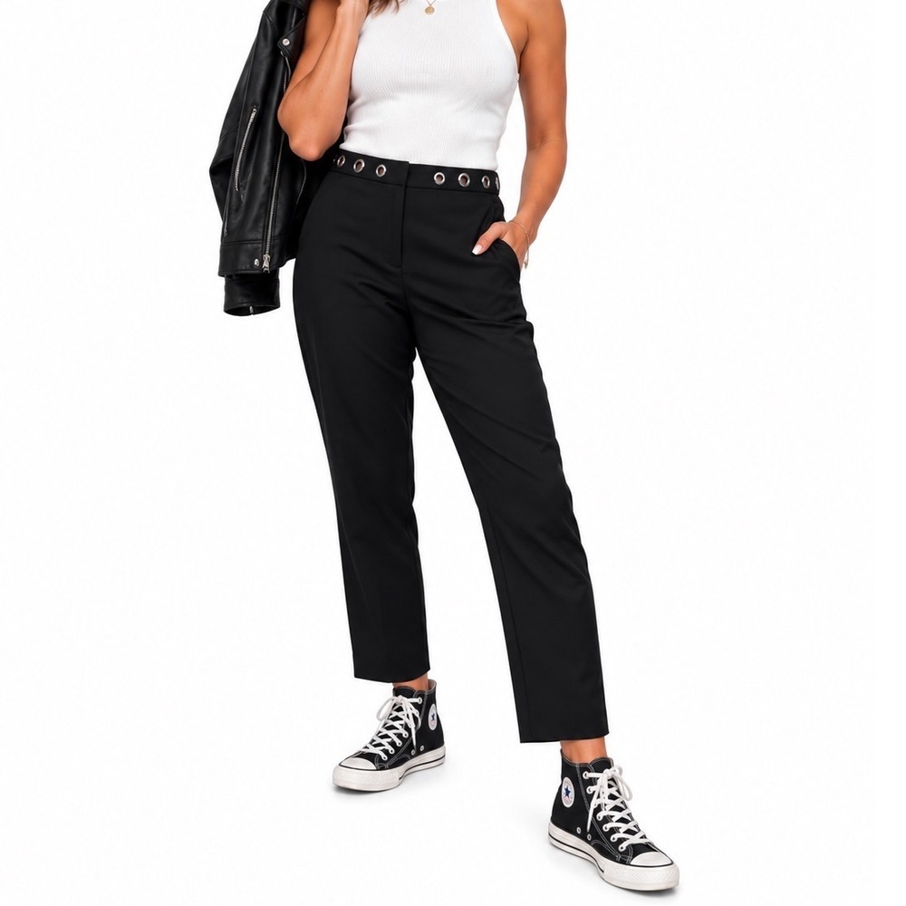 Wildfang x Debbie Harry Pants Womens 4 Black Slim Crop Grommet Punk BTPT0170